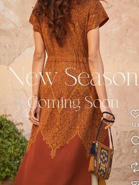Peruvian Connection Rust and Mustard Printed Short Sleeve Tunic